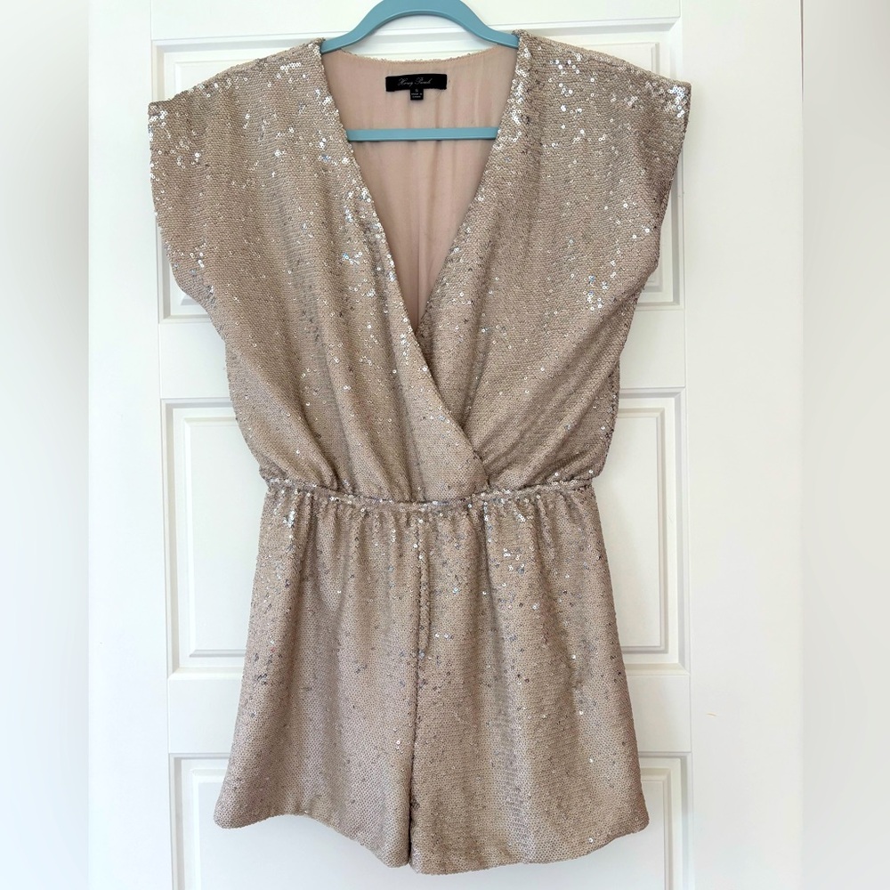 Champagne Sequin Romper by Honey Punch, Size: Small